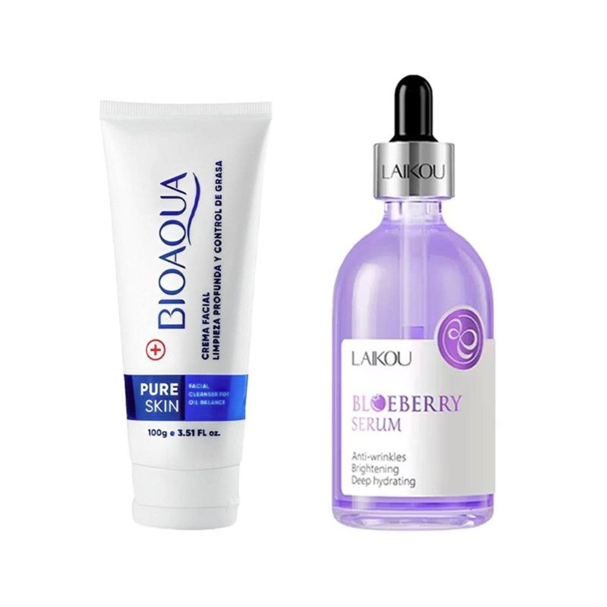BIOAQUA - Crema Facial Antiacné Pure Skin + Serum Facial de Arándanos