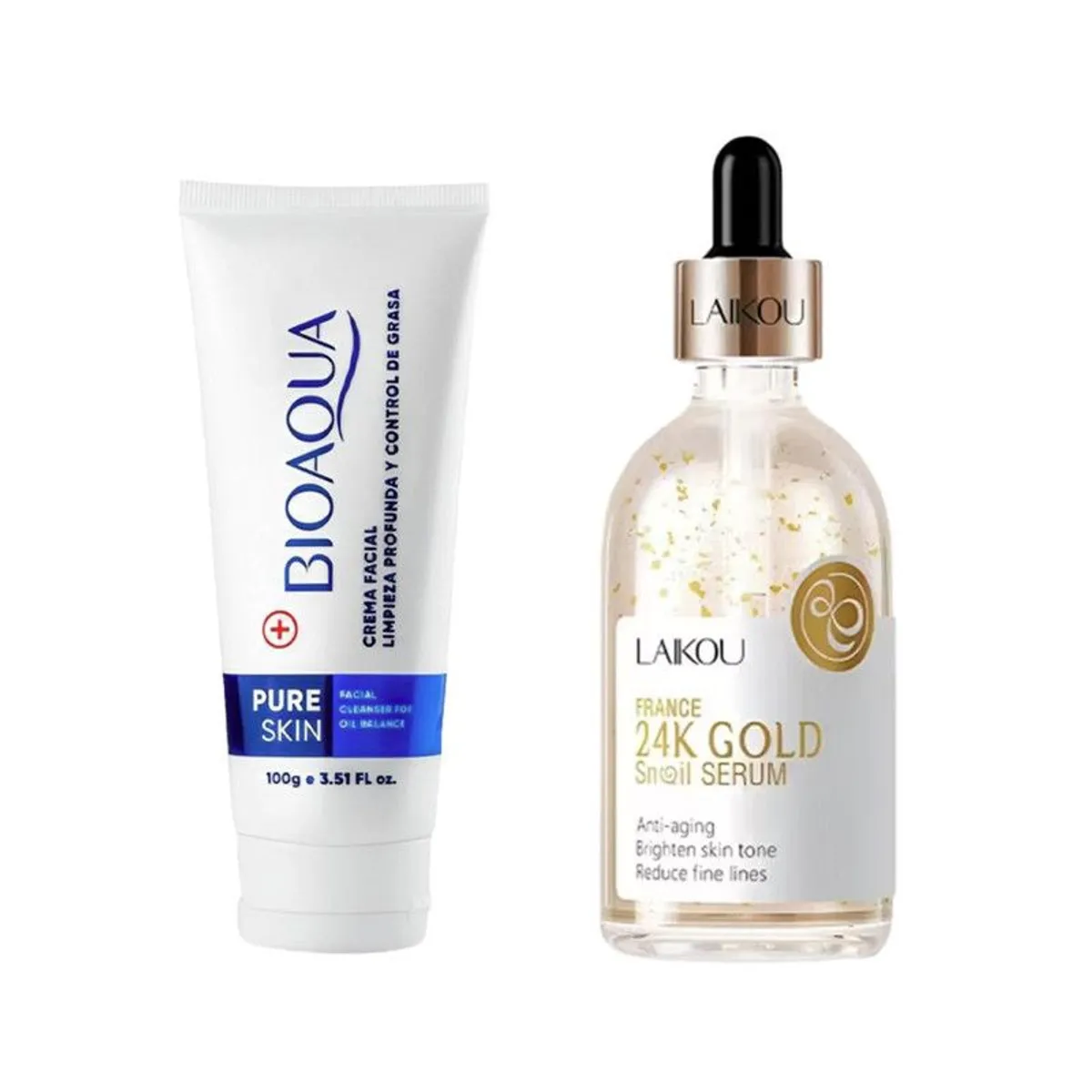 BIOAQUA - Crema Facial Antiacné Pure Skin + Serum Facial France 24K Gold