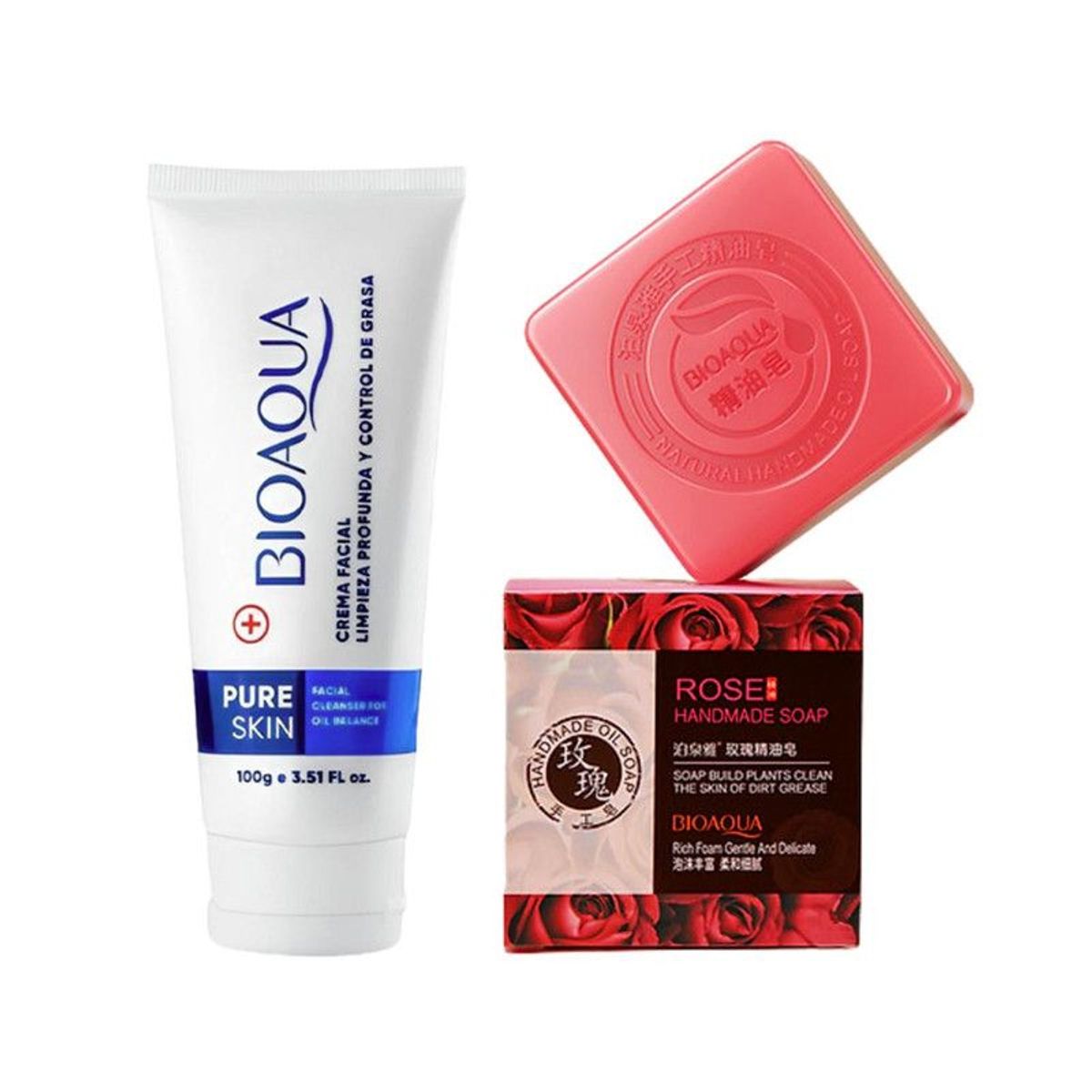 BIOAQUA - Crema Facial Antiacné Pure Skin + Jabón Flores Rosas Antiacné