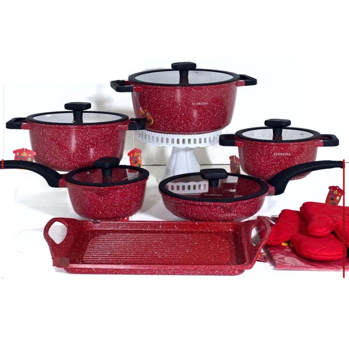 PENTHA - Jugeo de Ollas Roca Volcánica más Parrilla - 11 Piezas