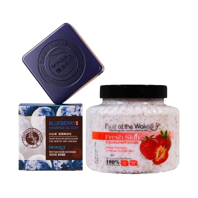 WOKALI - Exfoliante Corporal de Fresa + Jabón Natural Arandanos Antiedad