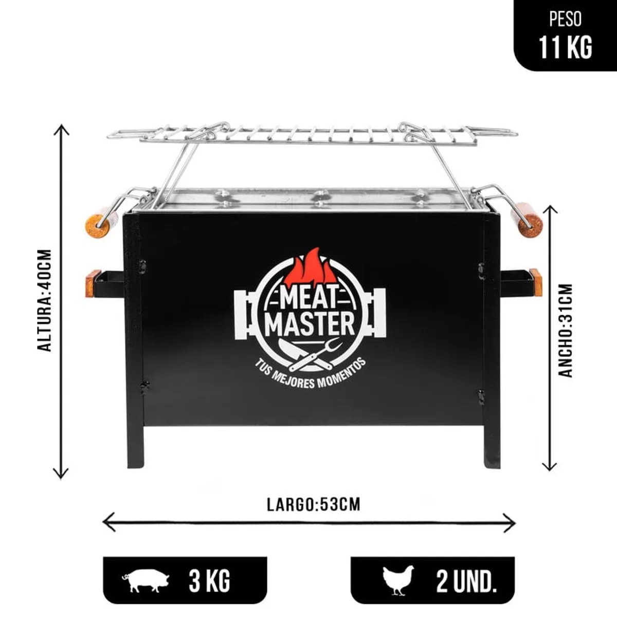 MEAT MASTER - Caja China Master Black Chica + Parrilla de Varillas Inoxidable