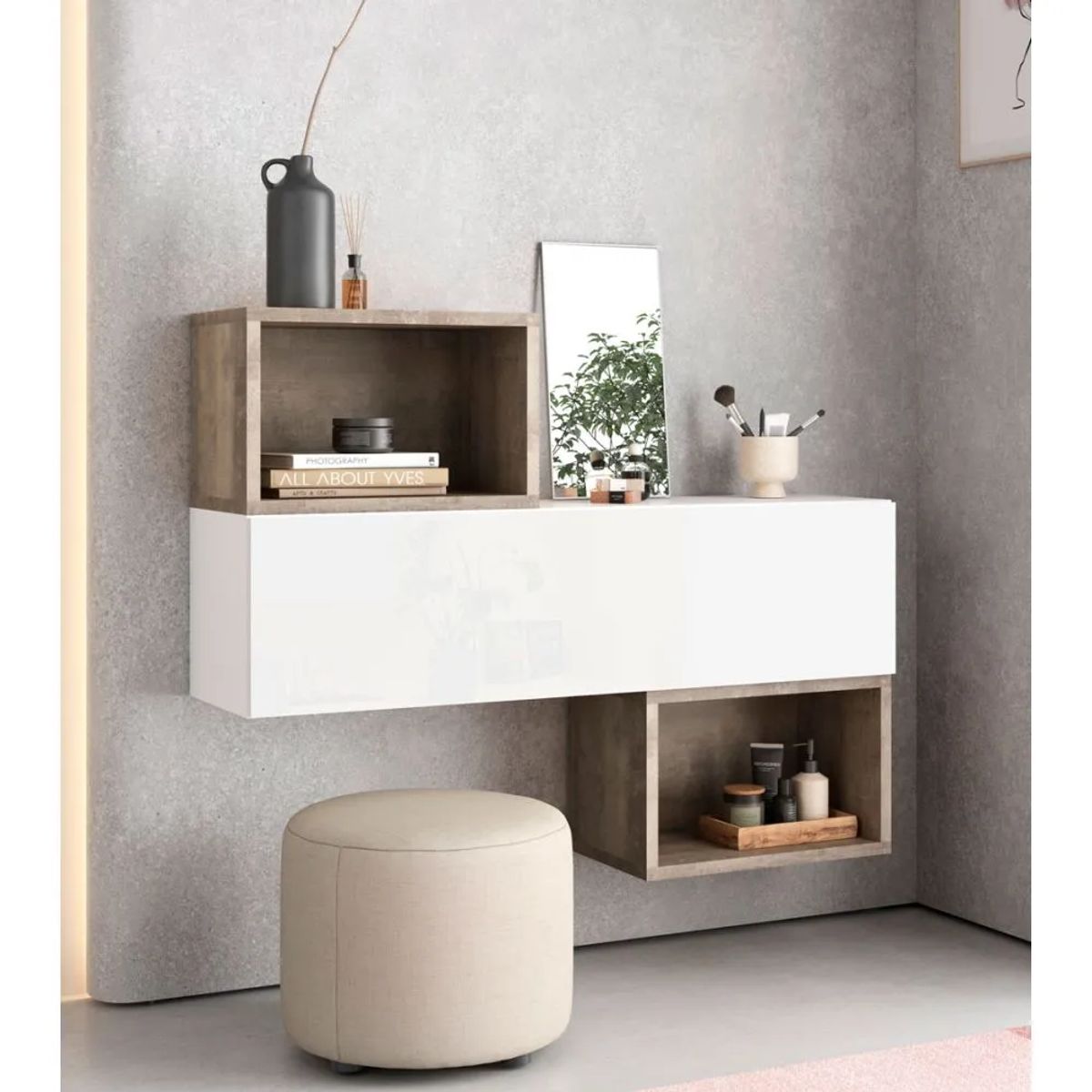 TU MESITA - Aparador Flotante Miami 1 puerta color BlancoMarrón TU MESITA