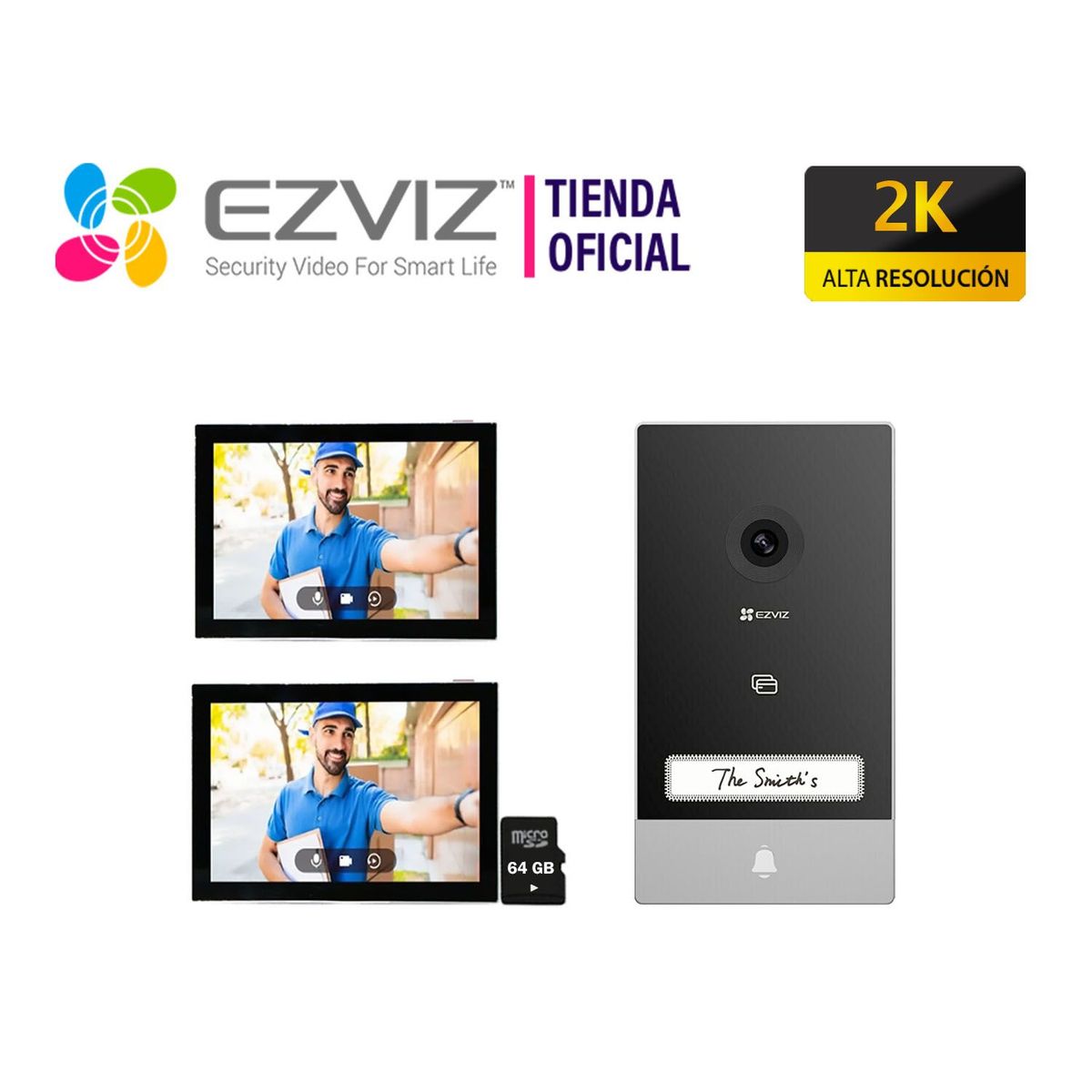 EZVIZ - Kit Videoportero Inteligente HP7 2K Exterior Eviz + 1 MONITOR 64GB