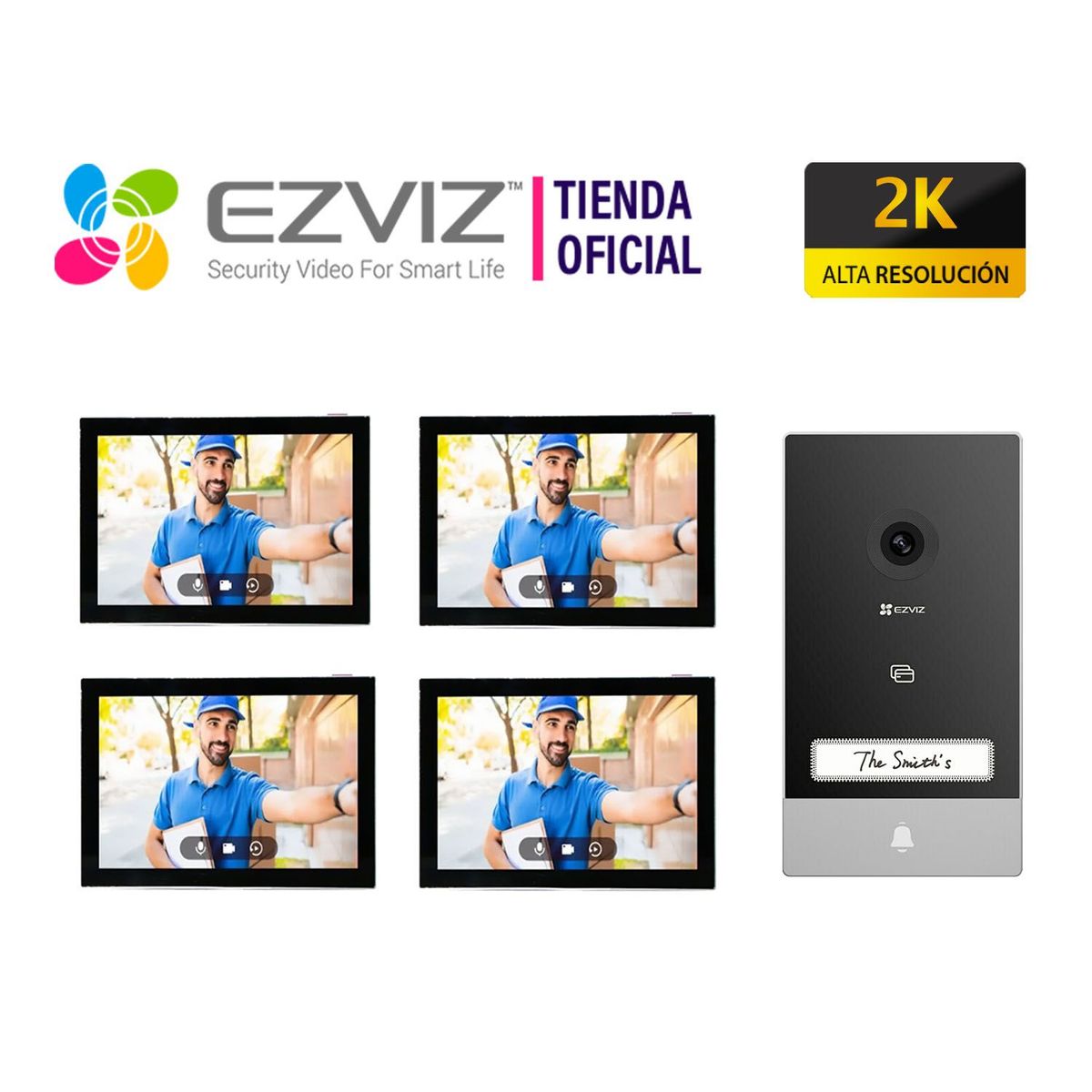 EZVIZ - Kit Videoportero Inteligente HP7 2K Exterior Eviz + 3 MONITORES