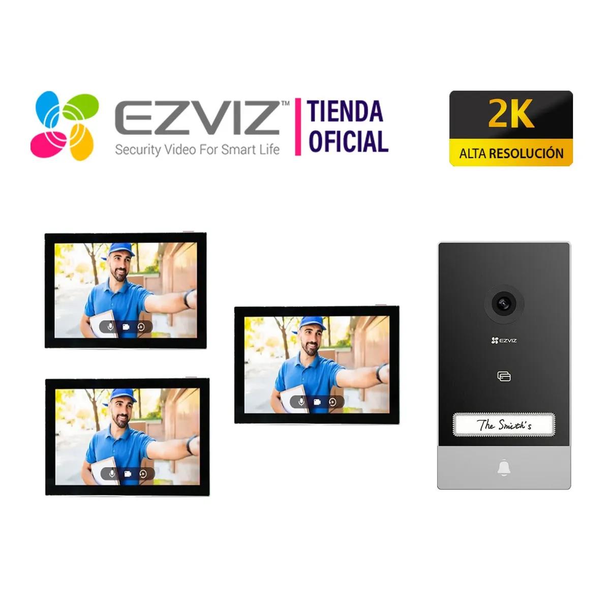EZVIZ - Kit Videoportero Inteligente HP7 2K Exterior Eviz + 2 MONITORES