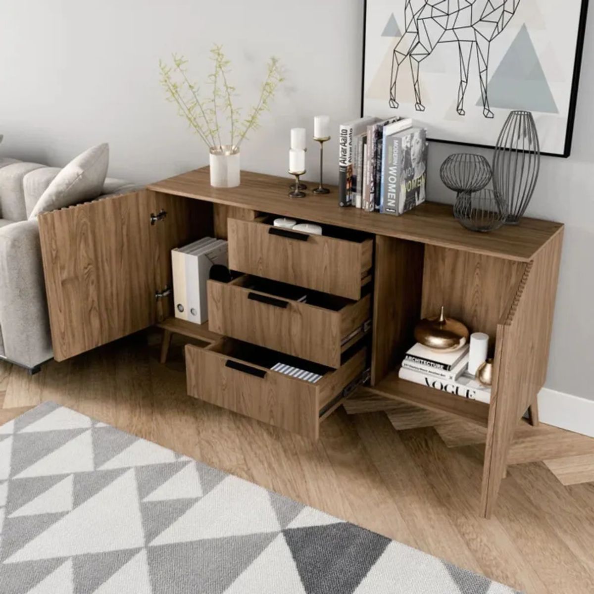 TU MESITA - Aparador Moderno Kyoto color Marrón 3 cajones TU MESITA