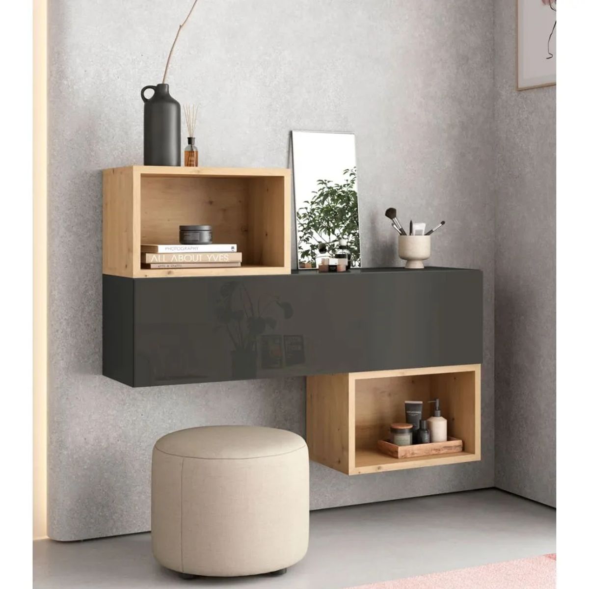 TU MESITA - Aparador Flotante Miami 1 puerta color NegroHaya TU MESITA