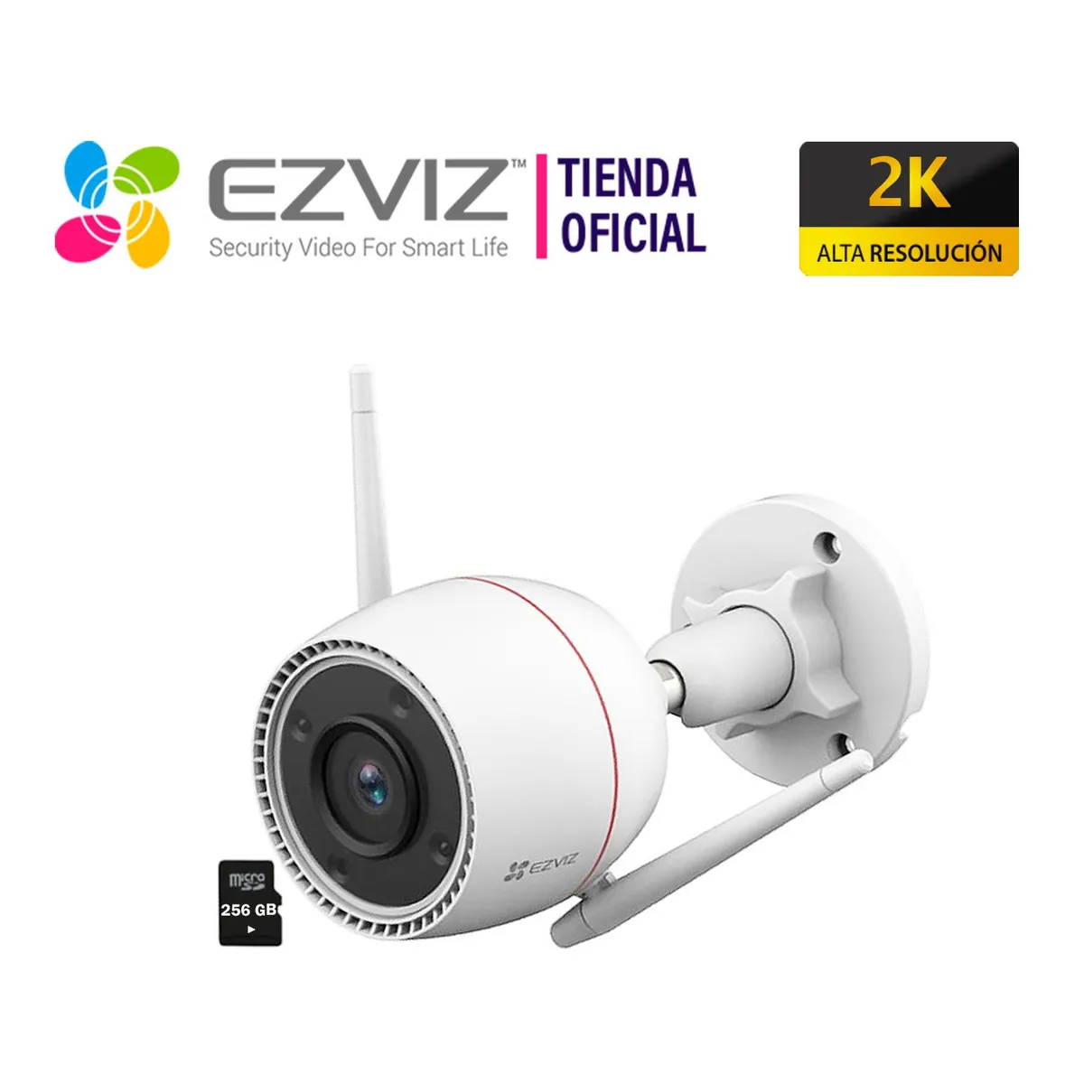 EZVIZ - Cámara Seguridad Wifi H3C 3MP Ezviz IP67 Noche Color + Micro SD 256GB