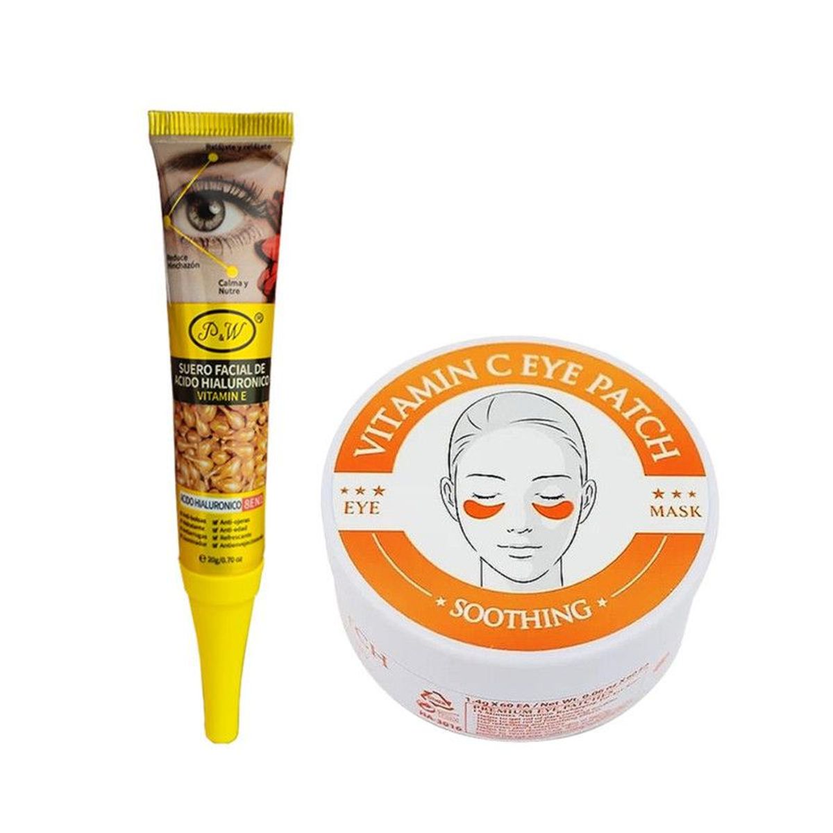 GENERICO - Suero Facial Acido Hialuronico con Vitamina E + Parches de Ojos de Vitamina C