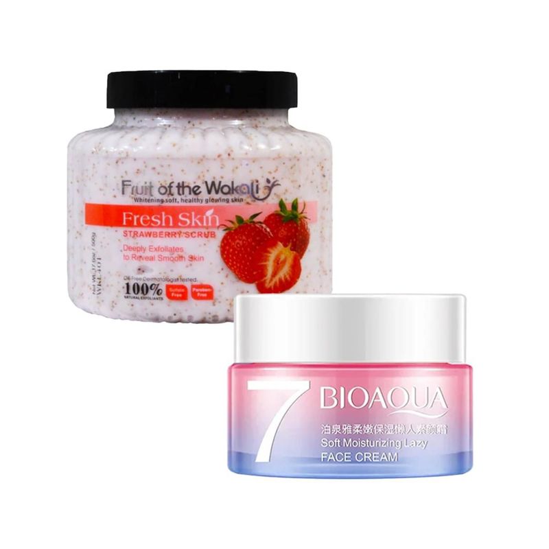 WOKALI - Exfoliante Corporal de Fresa + Crema Facial Aclaradora Acido Hialuronico