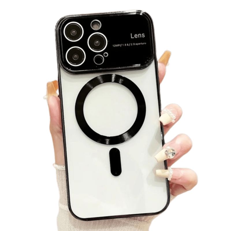 GENERICO - Funda para iPhone 15 Pro Max MagSafe Metalizado Negro Lens Protector