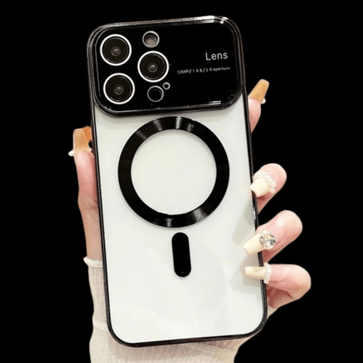 GENERICO - Funda para iPhone 15 Pro MagSafe Metalizado Negro Lens Protector