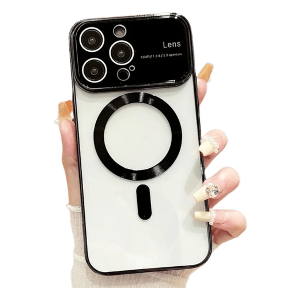 GENERICO - Funda para iPhone 15 Pro MagSafe Metalizado Negro Lens Protector