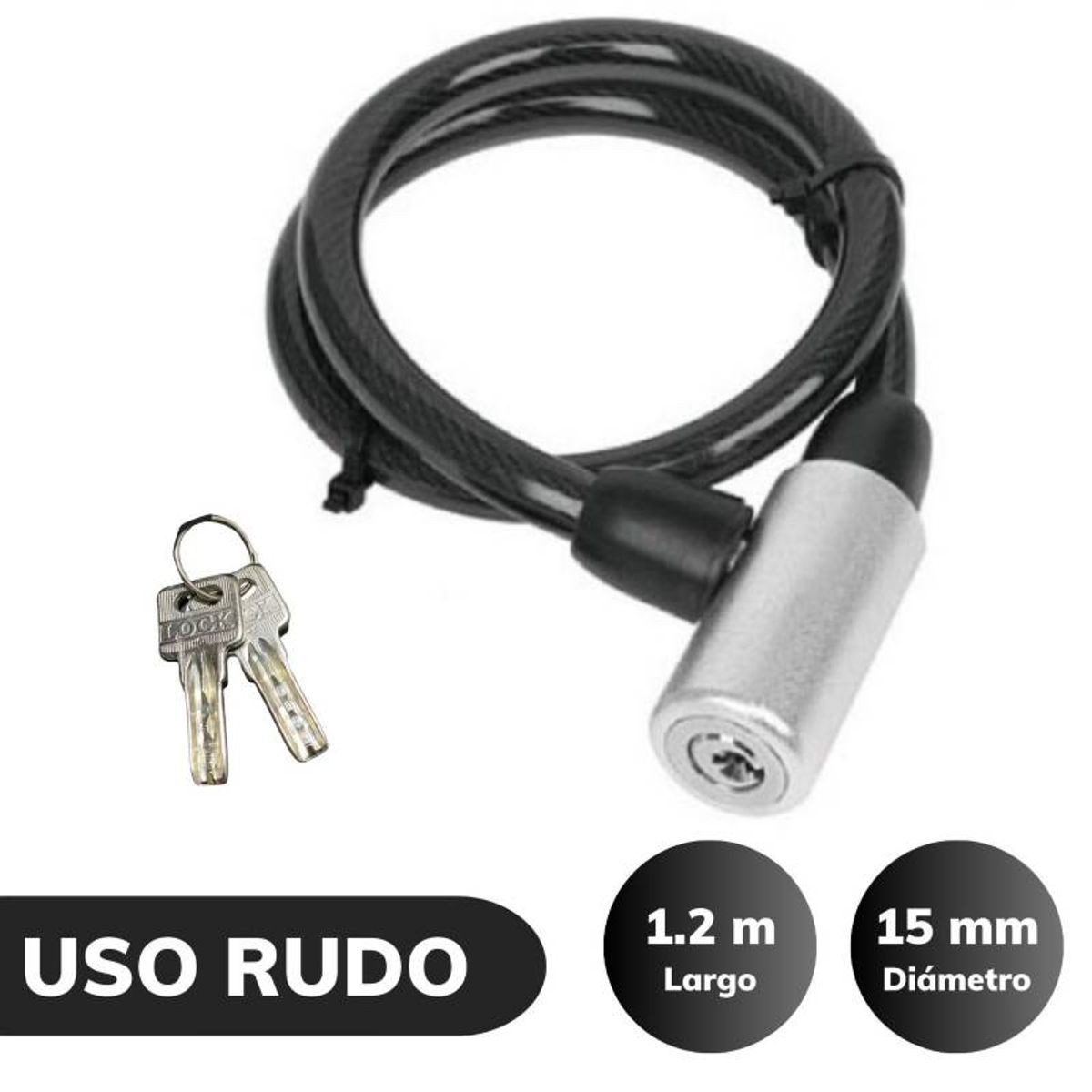 C AND A TOOLS - Candado para Bicicleta Con llave 15mm x 1.2m Largo  C&A