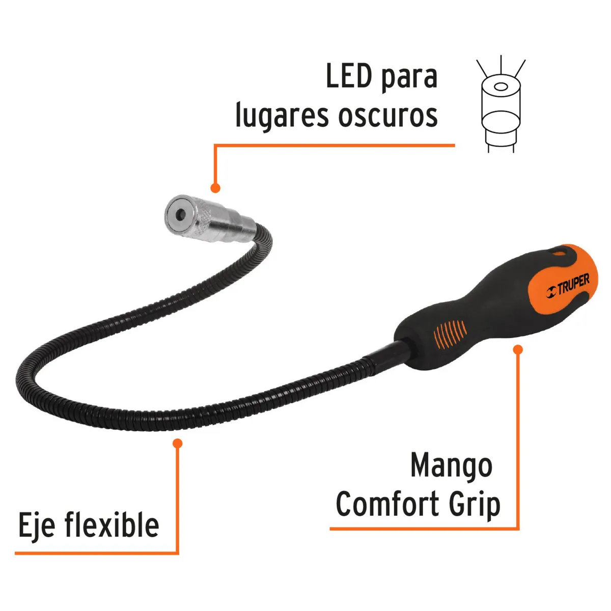 TRUPER - Imán flexible de acero con LED, levanta 3 kg, 58cm Truper
