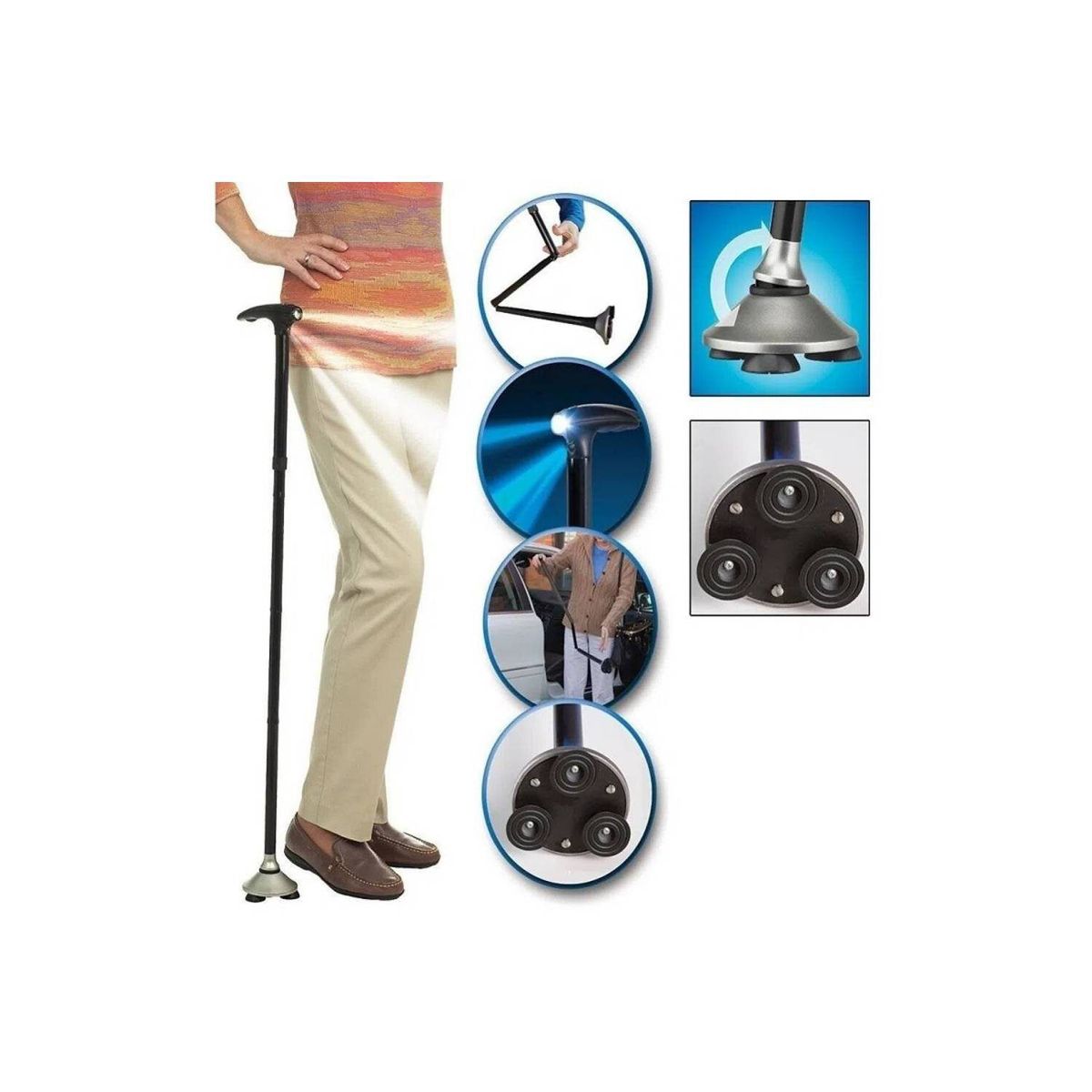 GENERICO - Bastón plegable con linterna bastón ligero y ajustable para adultos