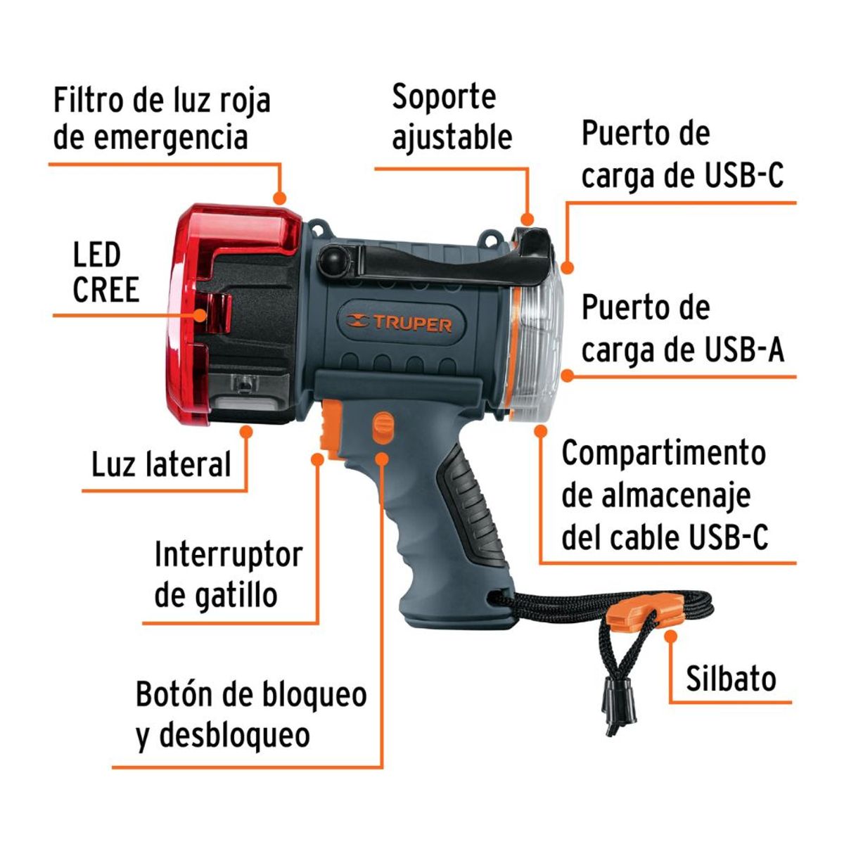 TRUPER - Lampara De Led 2000lm Recargable Alta Potencia Truper