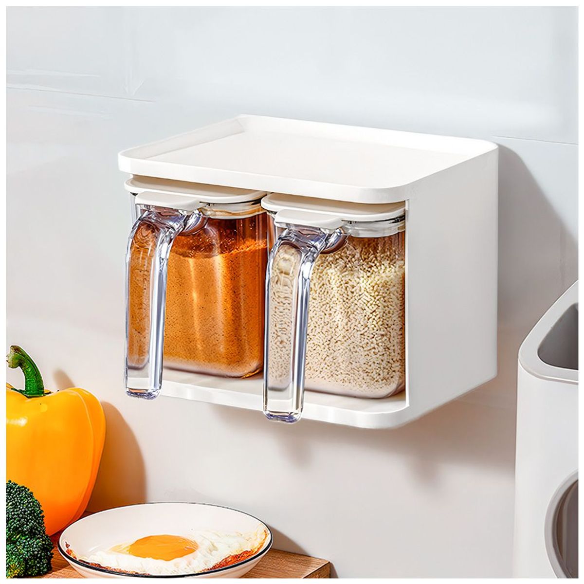 KELLER - Condimentero Colgante Moderno con Cucharas y Adhesivo Beige F48