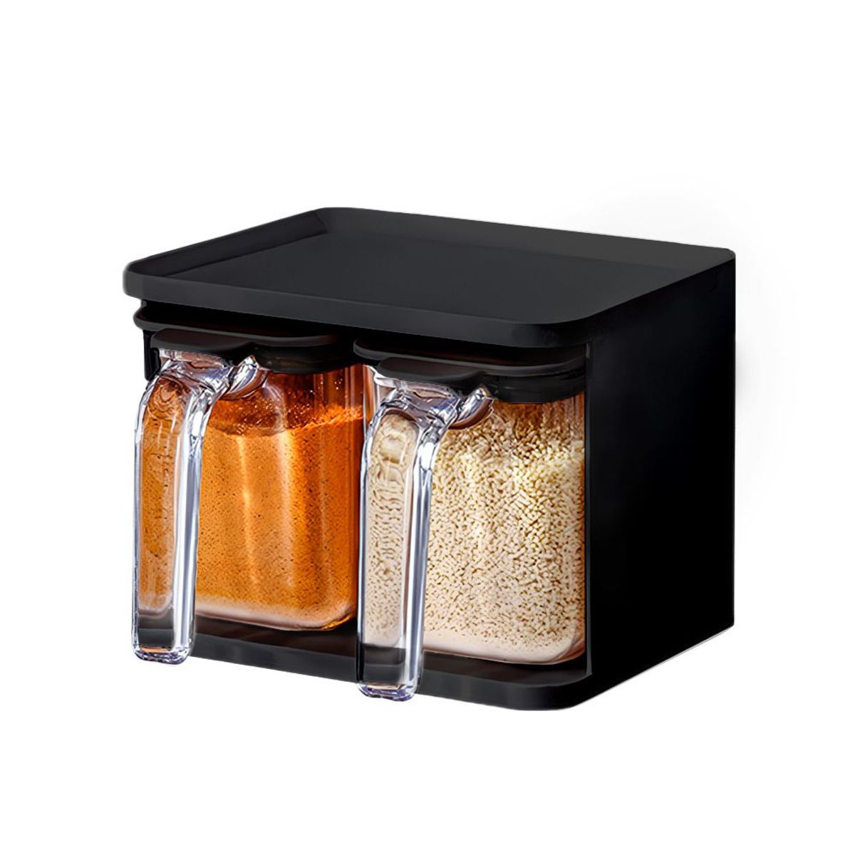 KELLER - Condimentero Colgante Moderno con Cucharas y Adhesivo Negro F48