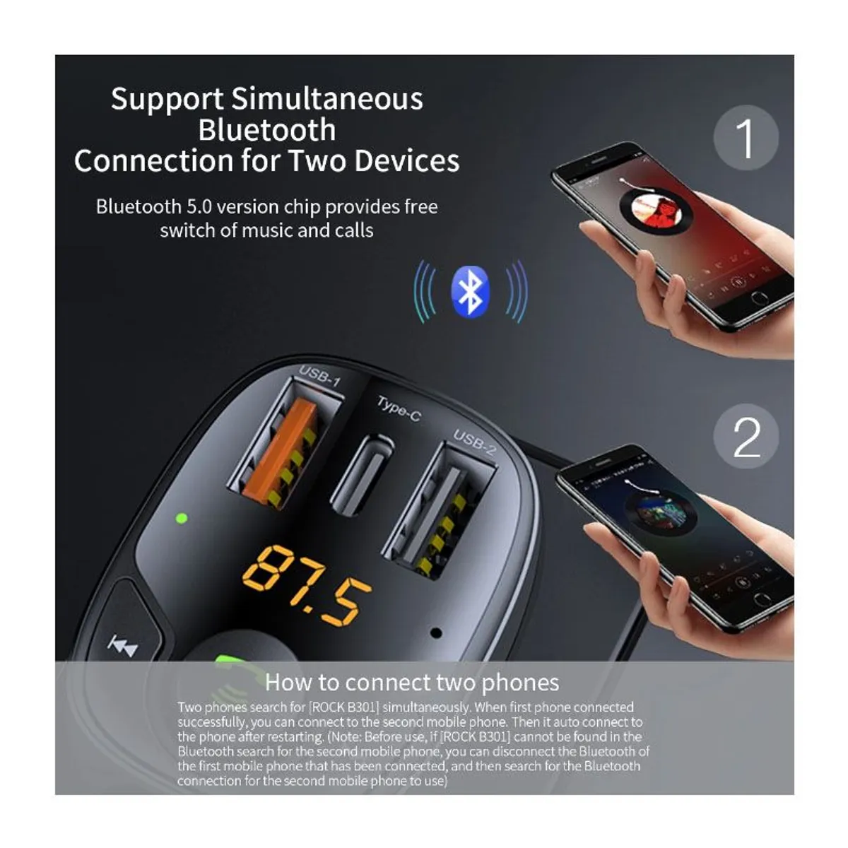 ROCK - Cargador de Carro ROCK B301 Carga Rapida 36W iPhone 15 Samsung Xiaomi Huawei