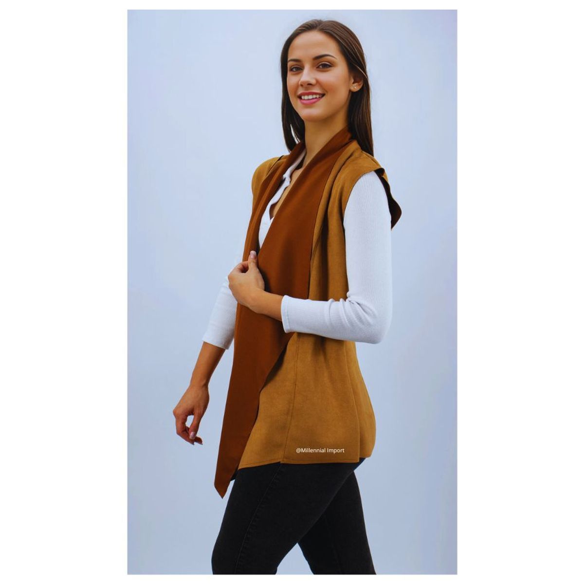 GENERICO - Chaleco Largo con Delantero en Punta para Mujer Textura Suave