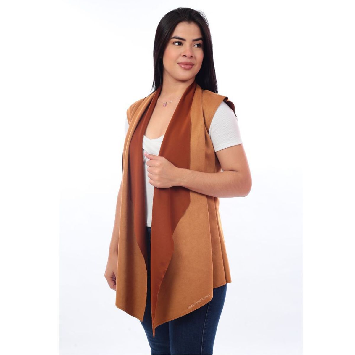 GENERICO - Chaleco Largo con Delantero en Punta para Mujer Textura Suave