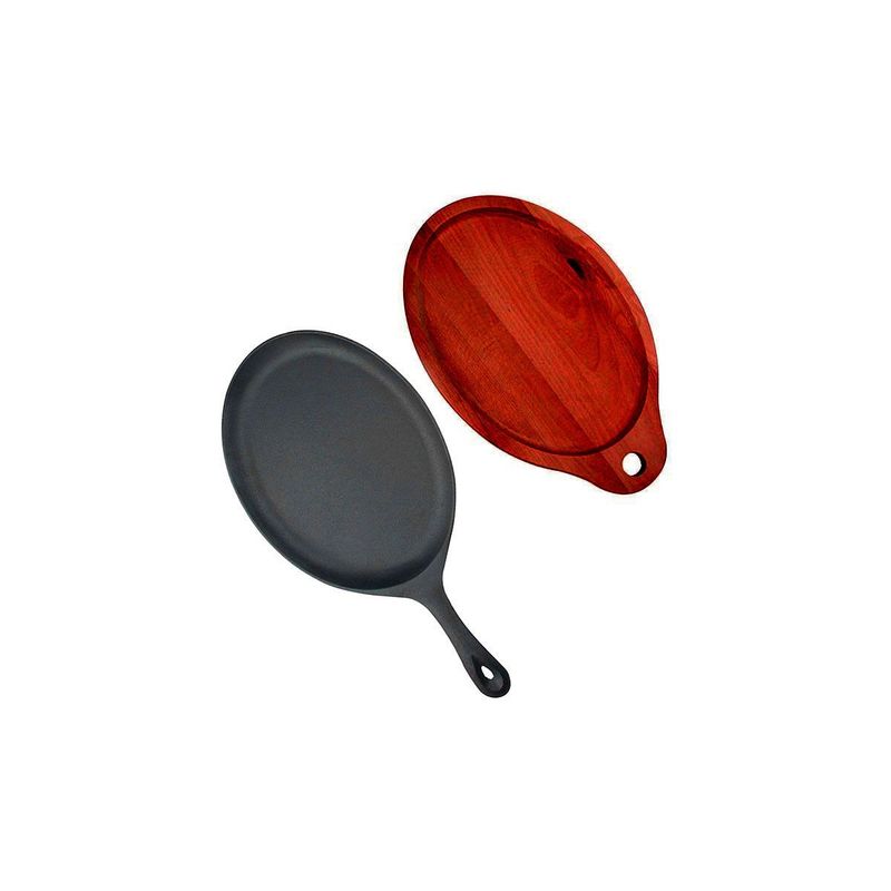 LUGANO - Plancha de hierro fundido 24 cm ovalado con  base madera - Lugano