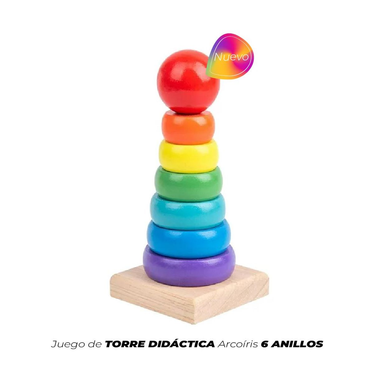 GENERICO - Juego de Torre Didáctico Arcoíris de 6 Anillos