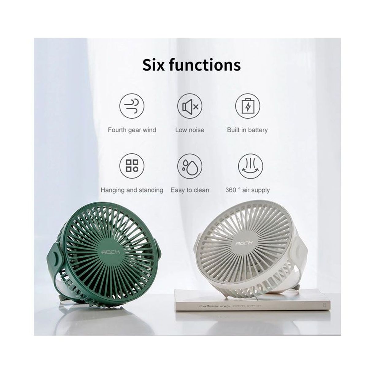 ROCK - Ventilador Colgante de Escritorio ROCK F35 Rotación 360° 4000mAh