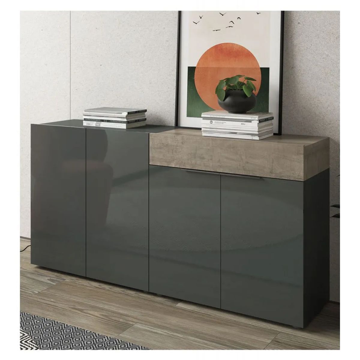 TU MESITA - Aparador para Salón Priux 4 puertas 1 cajón TU MESITA color NegroCeniza