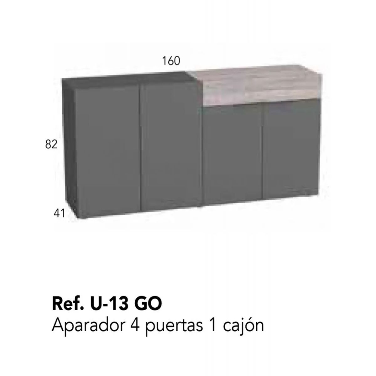 TU MESITA - Aparador para Salón Priux 4 puertas 1 cajón TU MESITA color NegroCeniza