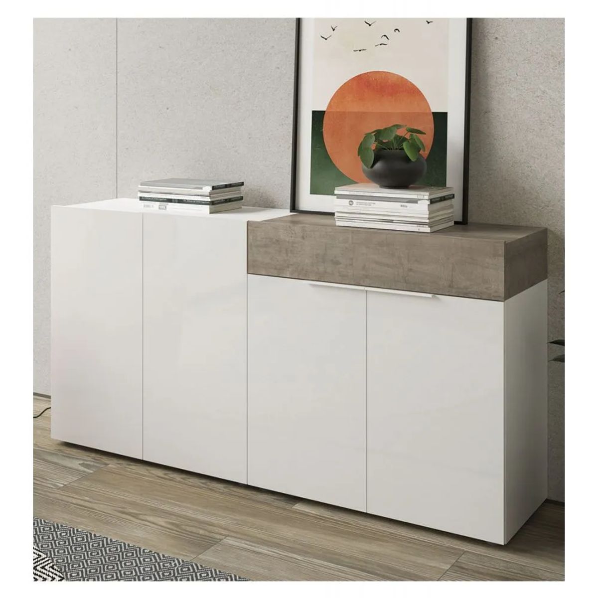 TU MESITA - Aparador para Salón Priux 4 puertas 1 cajón TU MESITA color BlancoCeniza