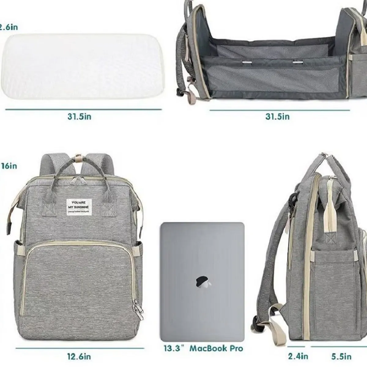 GENERICO - Pañalera Mochila con Cambiador Convertible 3 en 1 Termica Gris