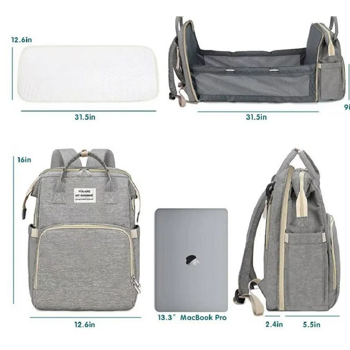 GENERICO - Pañalera Mochila con Cambiador Convertible 3 en 1 Termica Gris