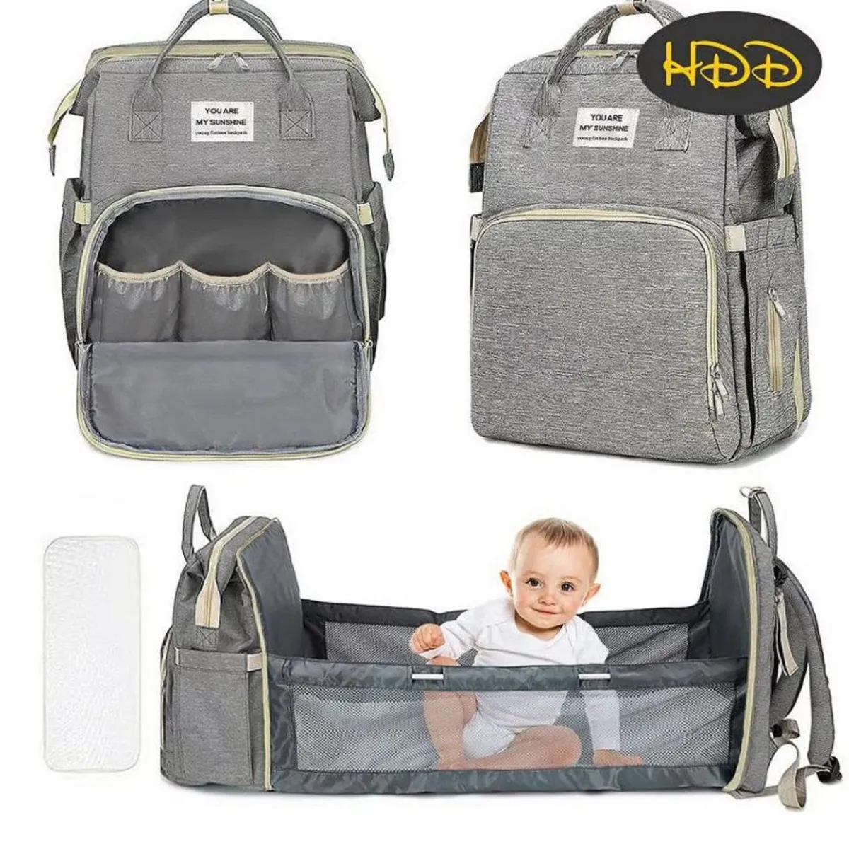 GENERICO - Pañalera Mochila con Cambiador Convertible 3 en 1 Termica Gris