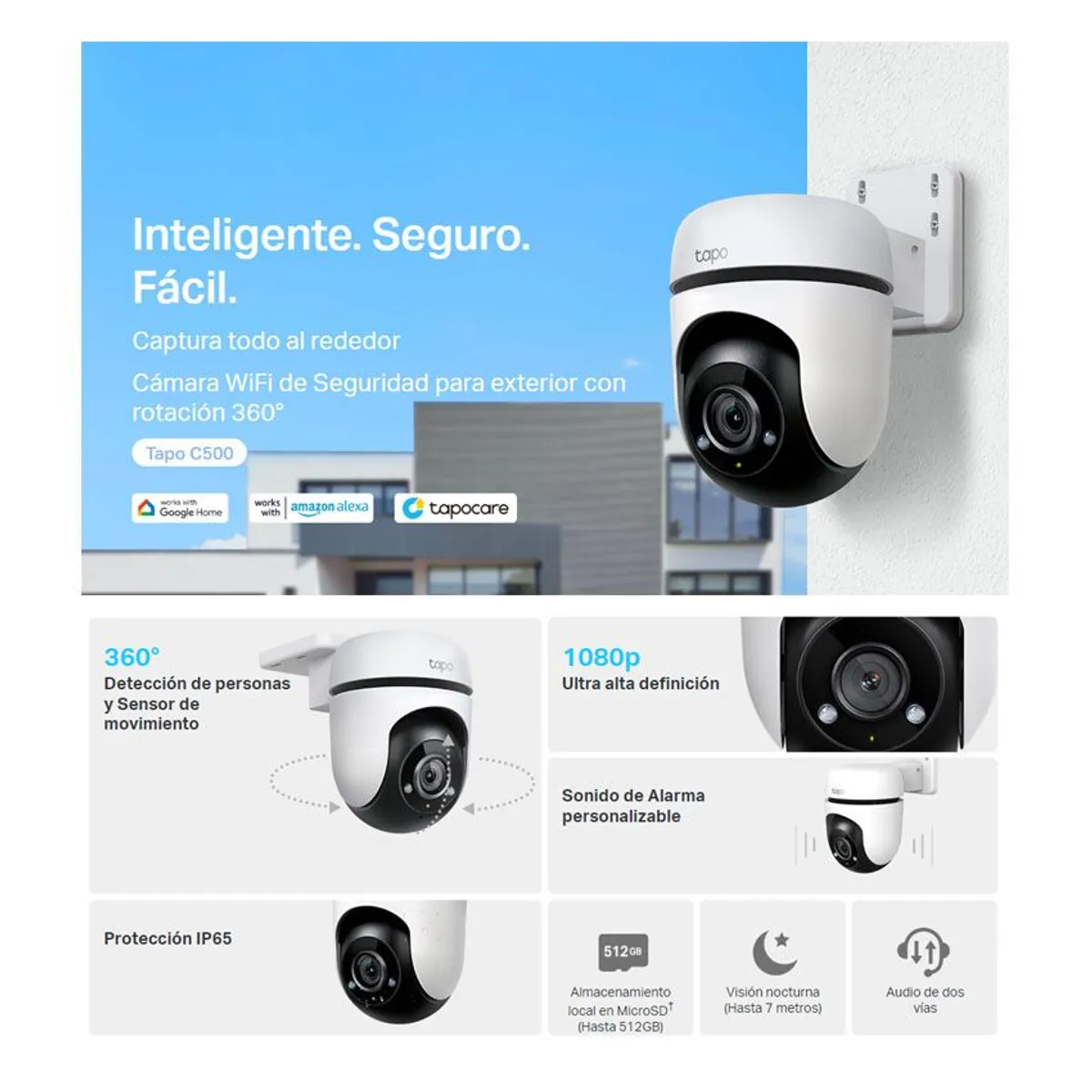 TP LINK - Camara de vigilancia Exterior Wi-Fi TP-Link Tapo C500 360° Hasta 512GB