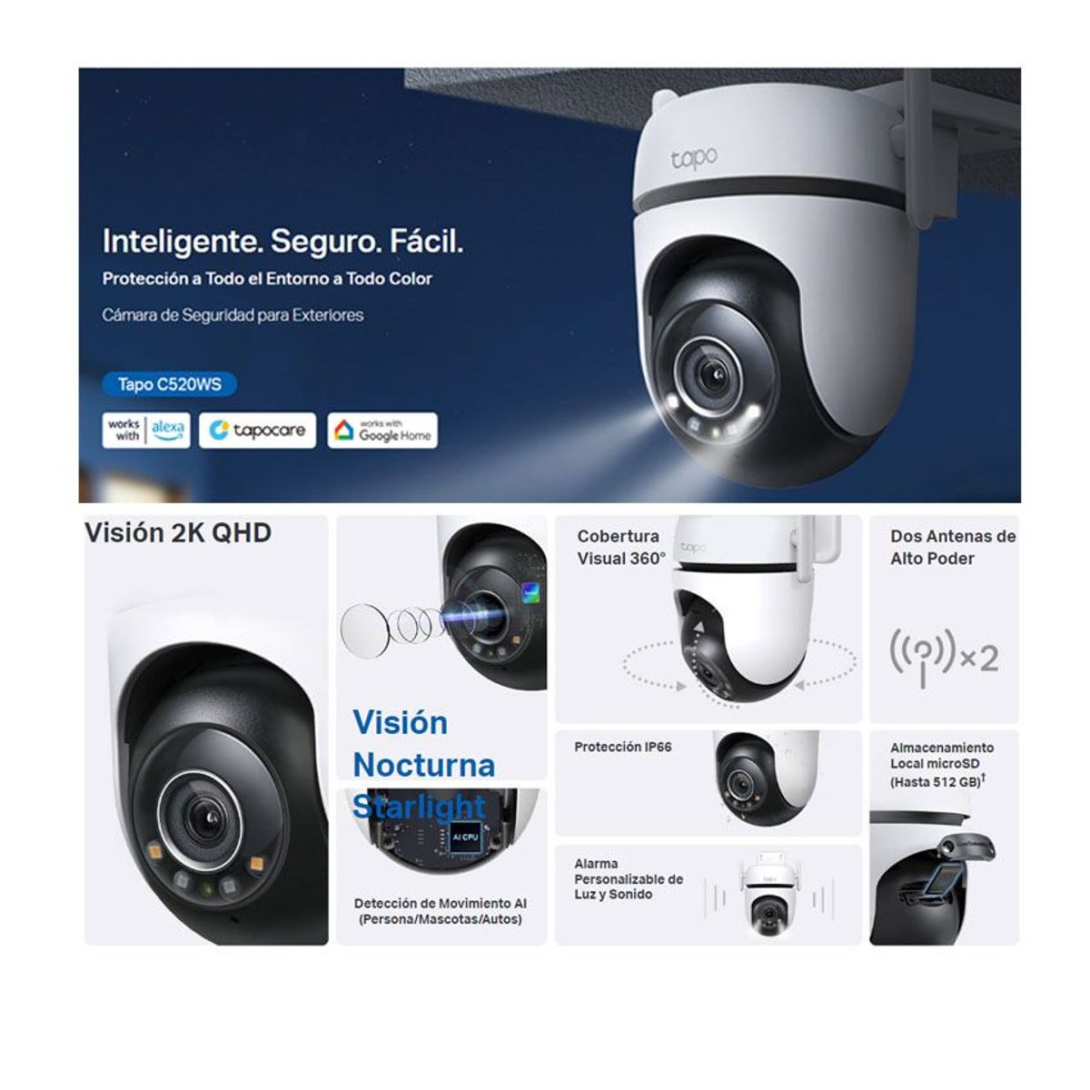 TP LINK - Camara de vigilancia Wi-Fi TP-Link Tapo C520WS 360° 2K QHD Hasta 512GB