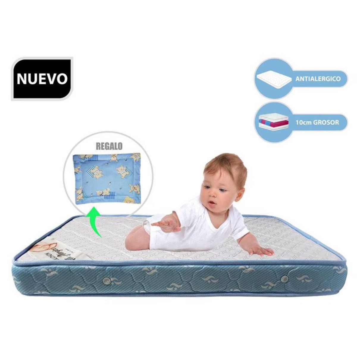GENERICO - G-COLCHÓN DE BEBE PARA CUNAS PACK AND PLAY 3 CELESTE