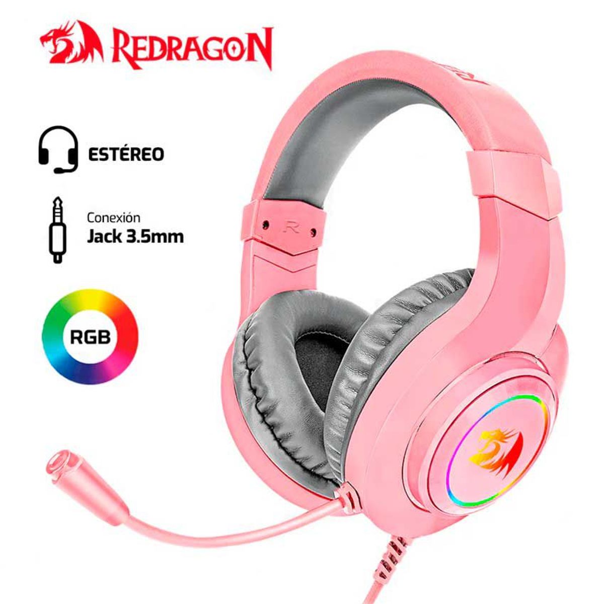 REDRAGON - AUDIFONO REDRAGON HYLAS H260 35MM ESTEREO RGB ROSADO