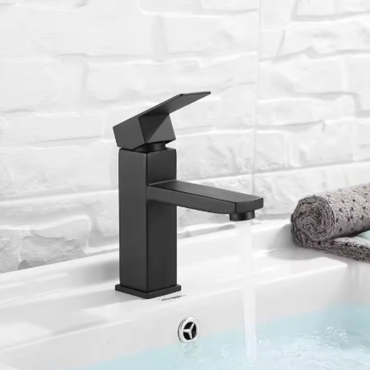 GREEN HOUSE - COMBO DE LAVATORIO NEGRO MATE CON BLANCO +MEZCLADORA + ACCESORIOS