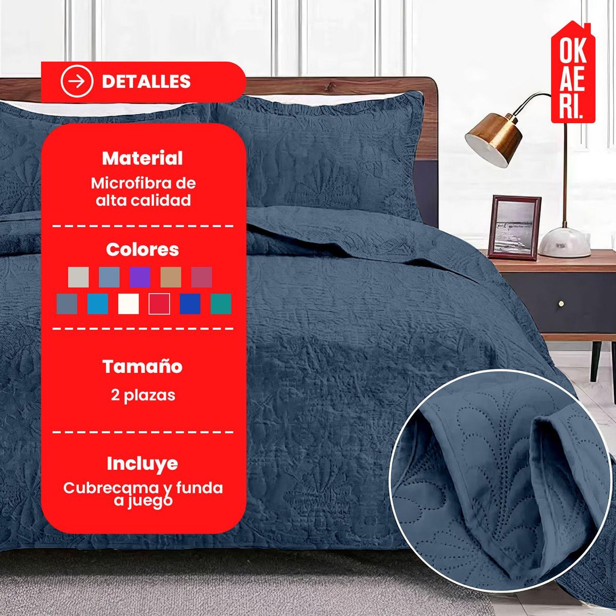 OKAERI - Cubrecama de Microfibra para 2 Plazas con Funda Incluida - Gris oscuro - 2 plazas