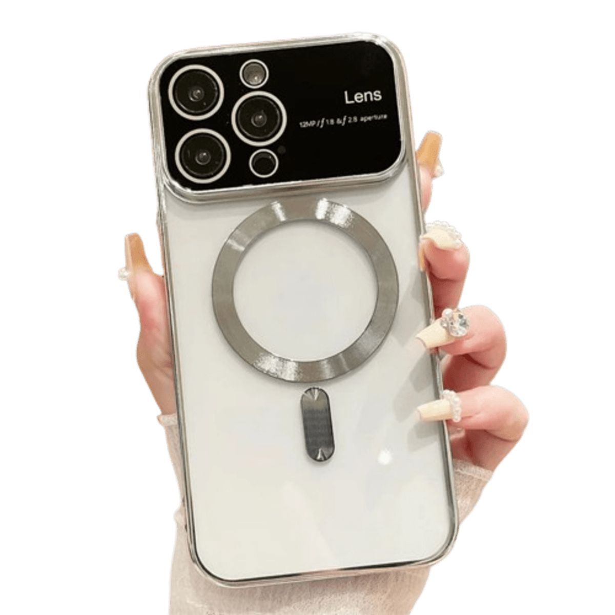 GENERICO - Funda para iPhone 11 Pro MagSafe Metalizado Plateado Lens Protector