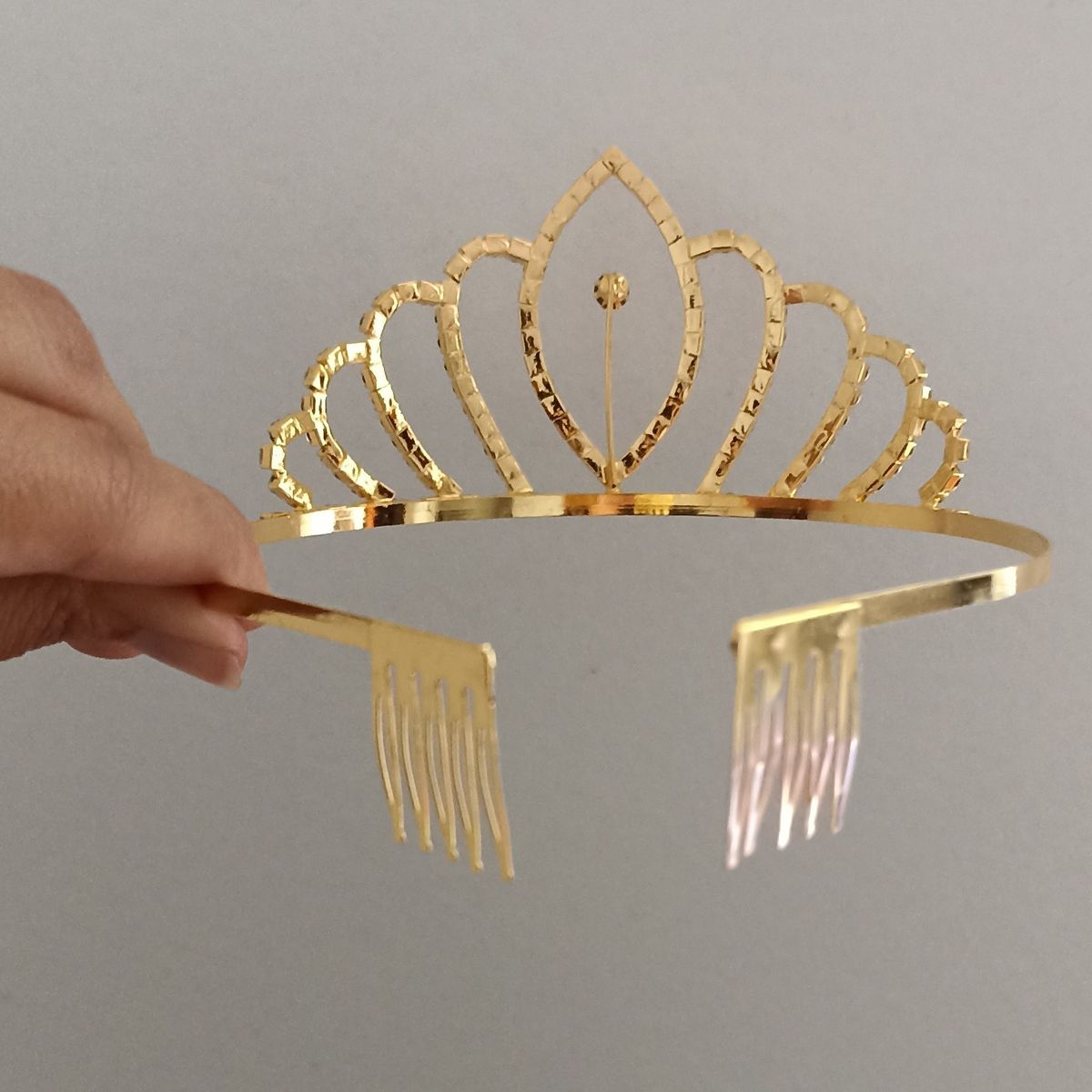 GENERICO - Corona tiara diadema dorada grande fiesta novia modelo hoja