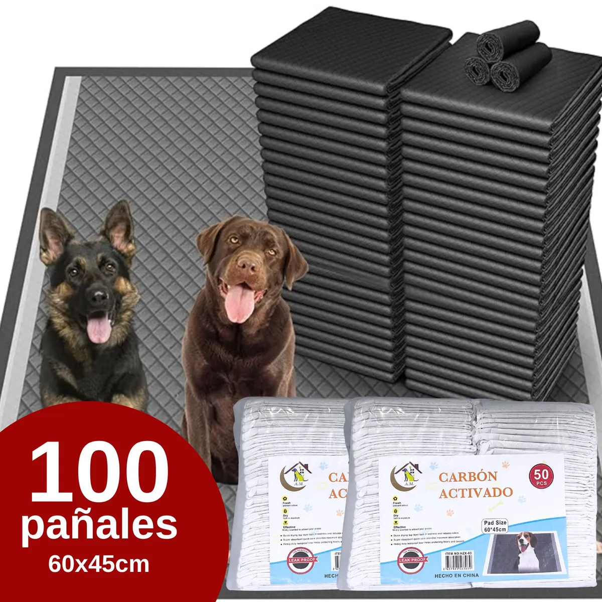 GENERICO - Pañales de Carbón Activado - 100 Unidades de 60x45cm