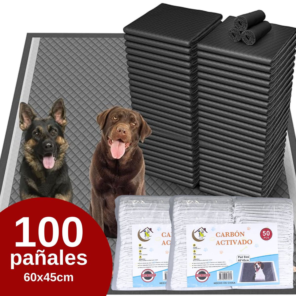 GENERICO - Pañales de Carbón Activado - 100 Unidades de 60x45cm