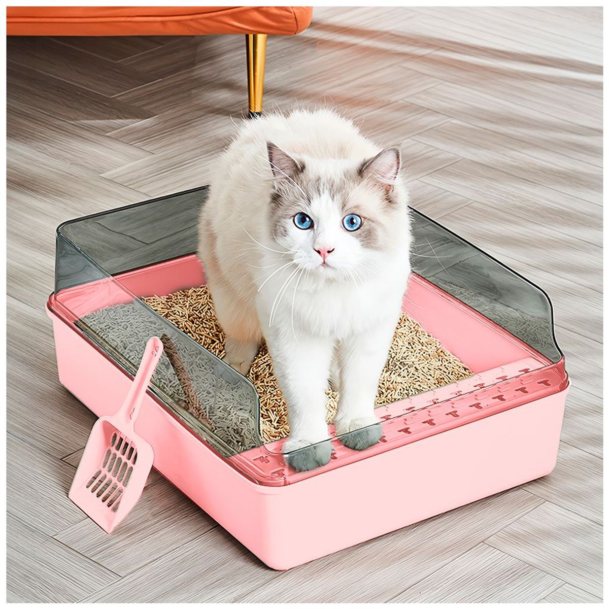 KELLER - Arenero Elegante y Pala Cernidora para Gatos Rosado CG2.