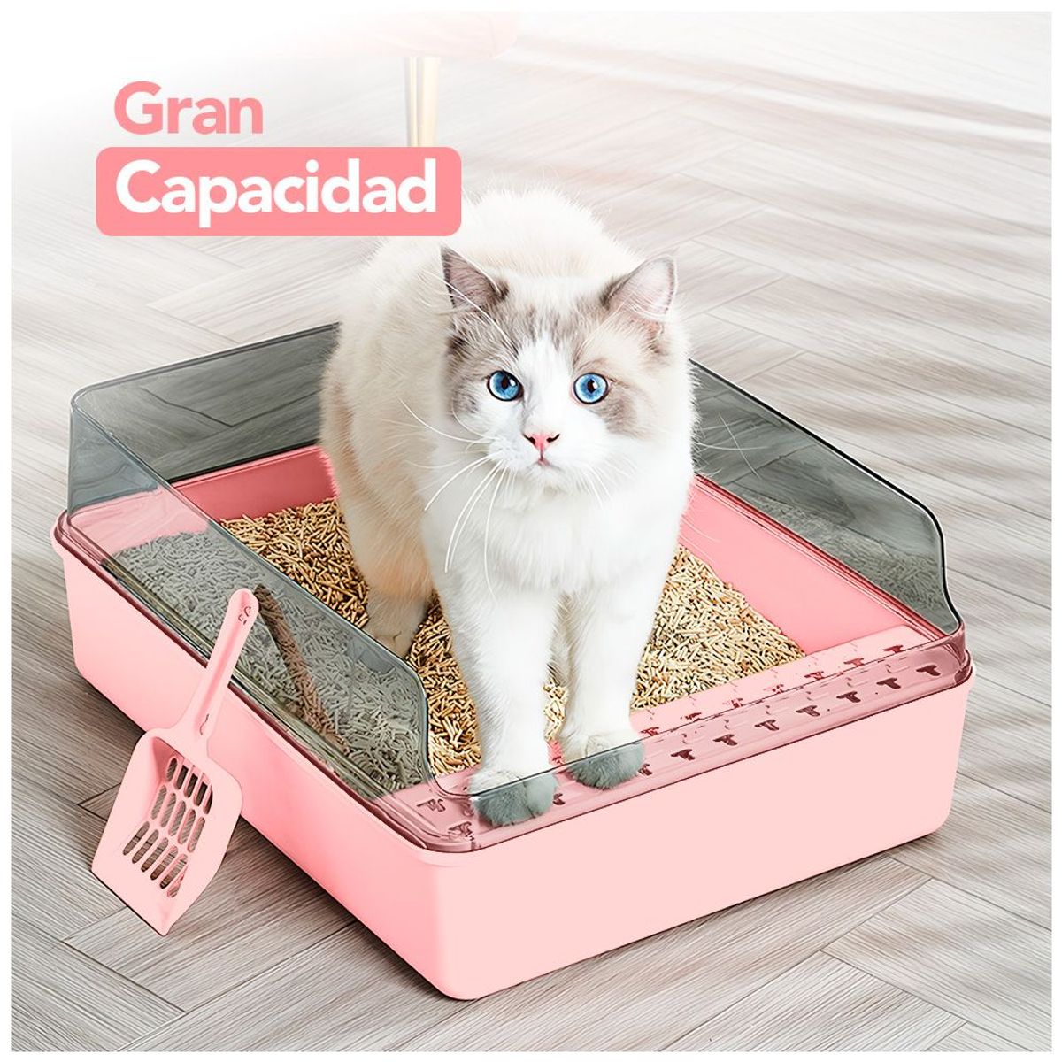 KELLER - Arenero Elegante y Pala Cernidora para Gatos Rosado CG2.