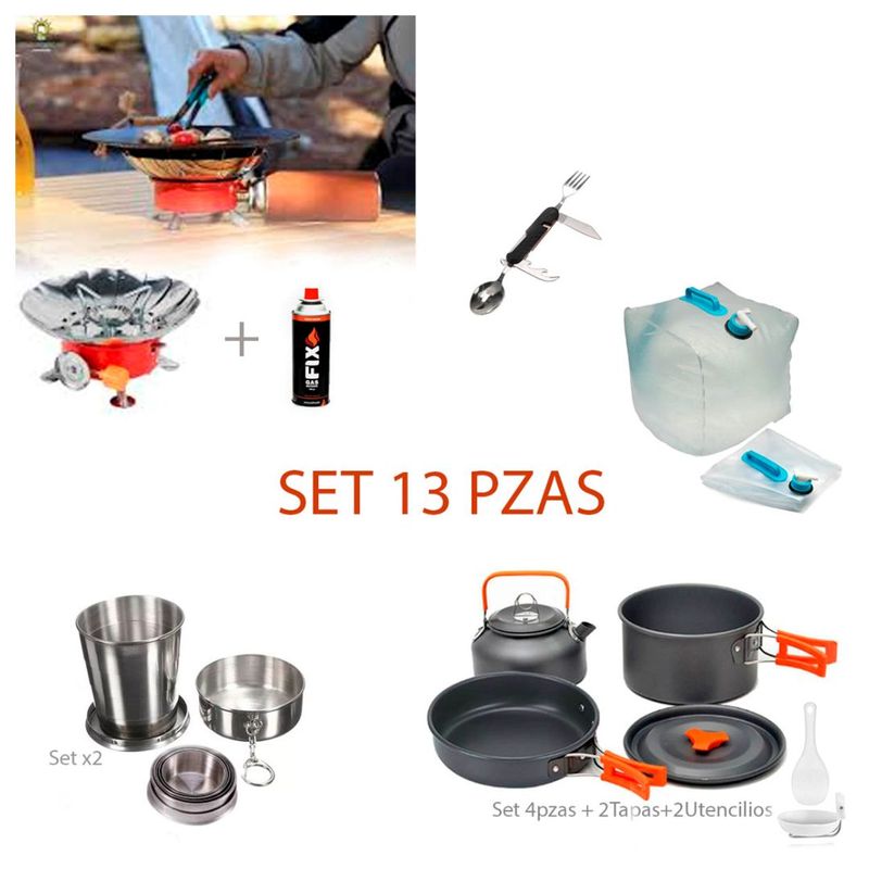GENERICO - Pack campamento 13 piezas mini cocina y utensilios