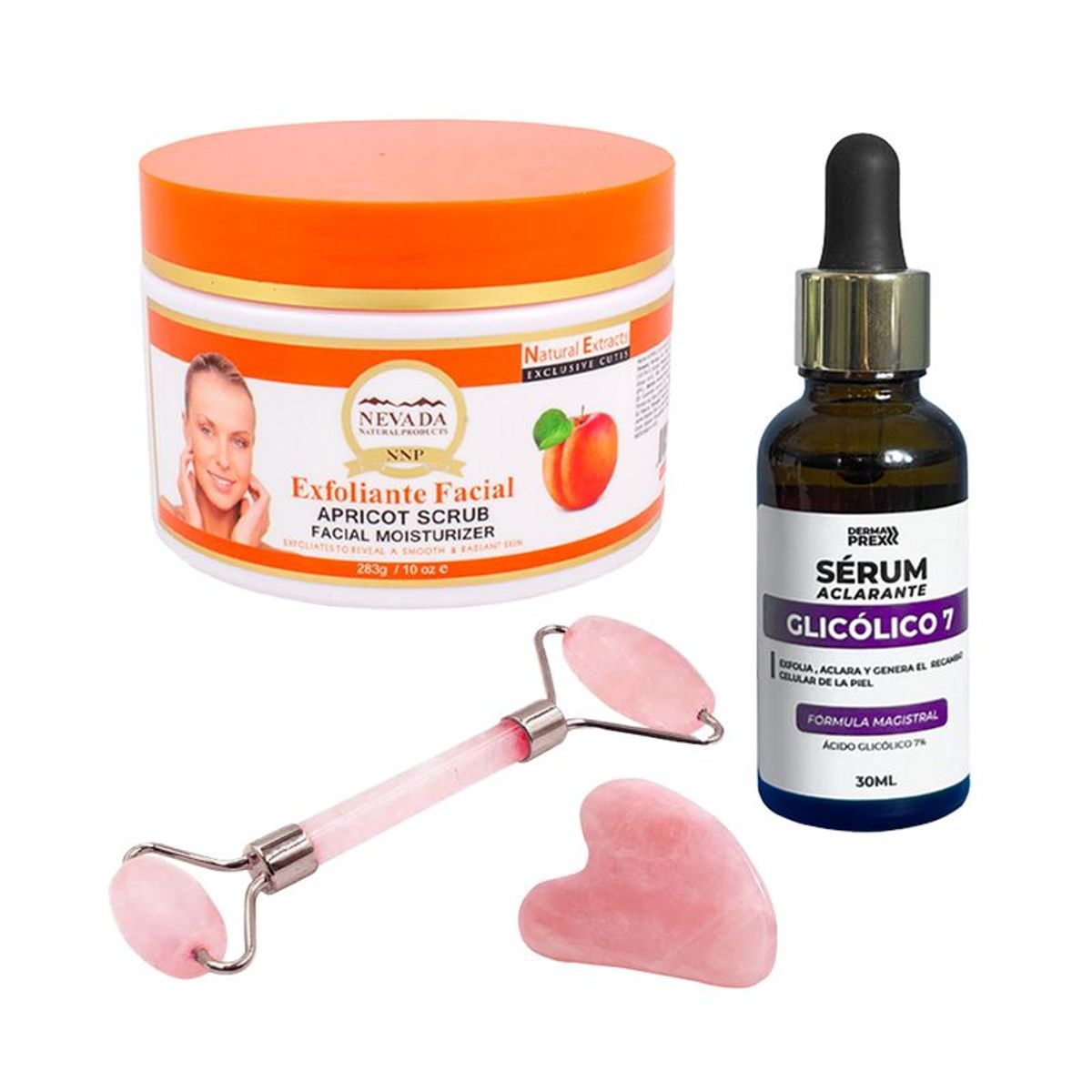 NEVADA NATURAL PRODUCTS - Exfoliante Facial Albaricoque + Serum Aclarante + Rodillo